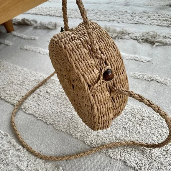 STRAW ROUND CROSSBODY BAG  WITH TOP HANDLE - Picture 5 of 14